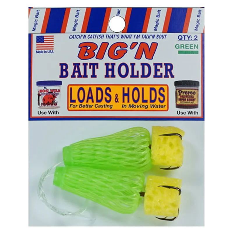 2 Packs of 2 Magic Bait Hog Wild Green Big'N Big N Dip Bait Holder Catfish  Hooks